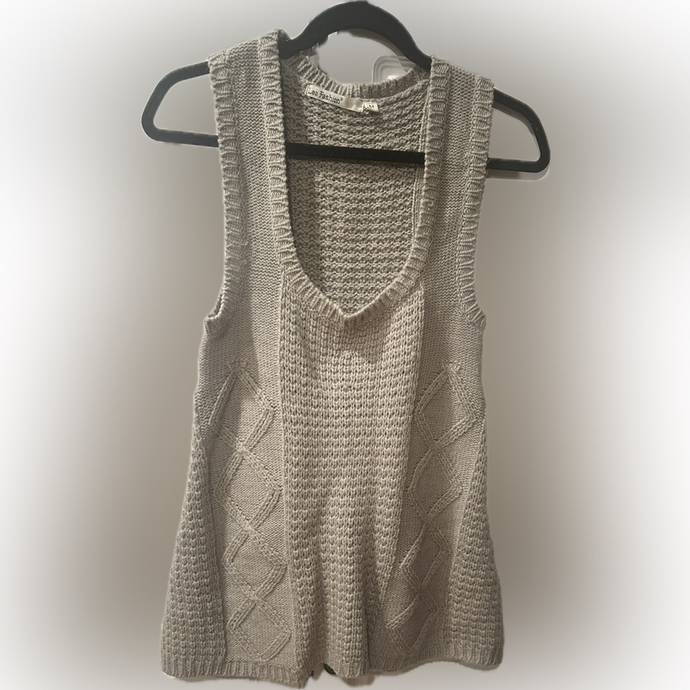 Beige Knit Sleeveless Sweater